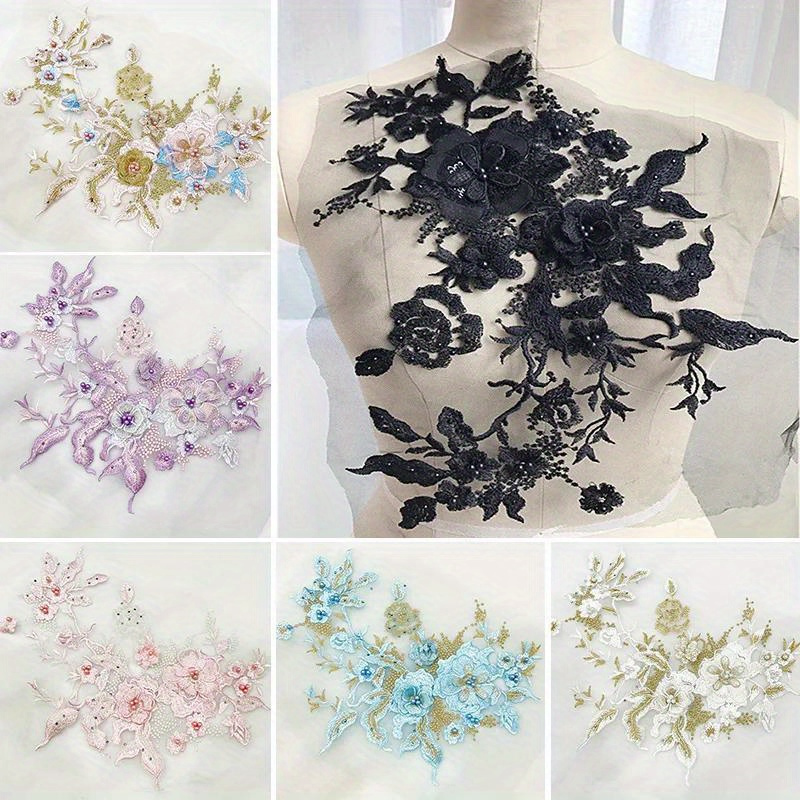 Beaded lace flower patches for clothes embroidered appliques for clothing  DIY sew on parches Embroidery lace appliques