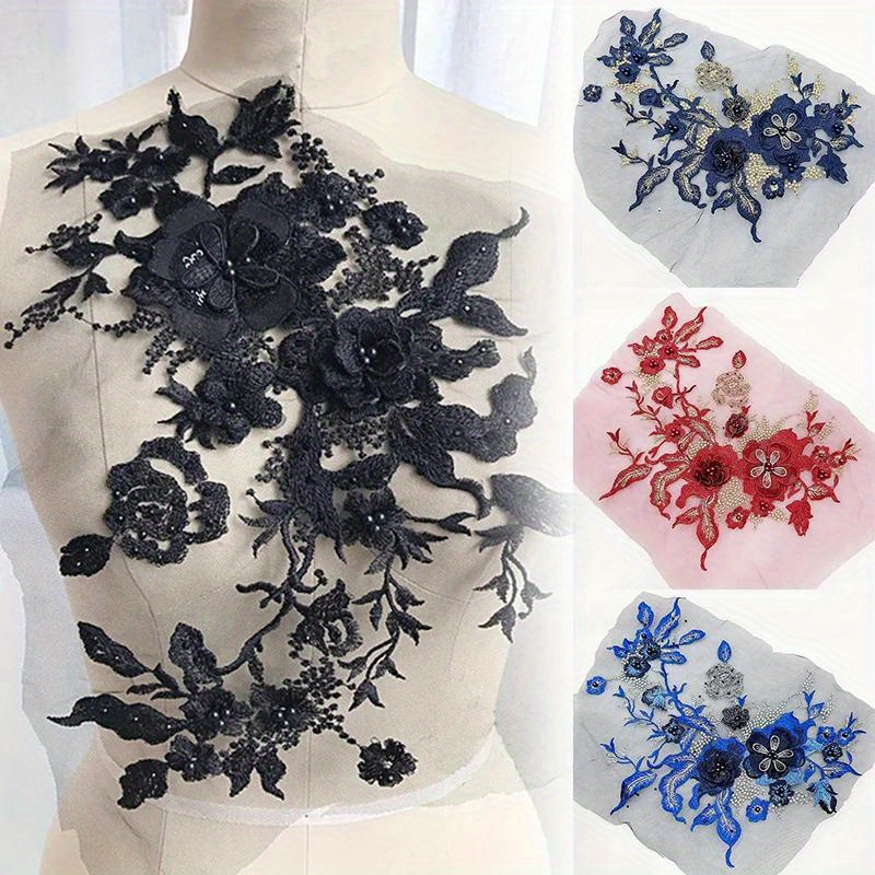 New 3d Flower Beaded Lace Fabric Applique Embroidery - Temu
