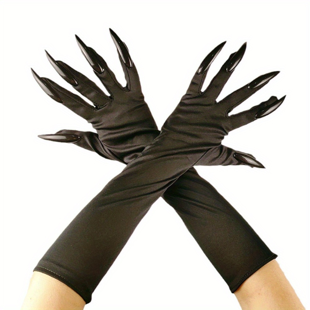Guantes de disfraz de Halloween con clavos, accesorios de Halloween,  guantes largos negros para uñas