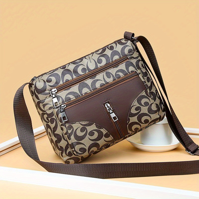 Middle Aged Women's Shoulder Bag, Soft Pu Leather Multi Zipper Crossbody Bag  For Travel - Temu