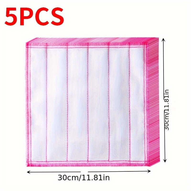 5pcs Pink Thick Wave Dishcloth, Cleaning Cloth, Kitchen Wiping Cloth, Absorbent  Fabric For Home Cleaning