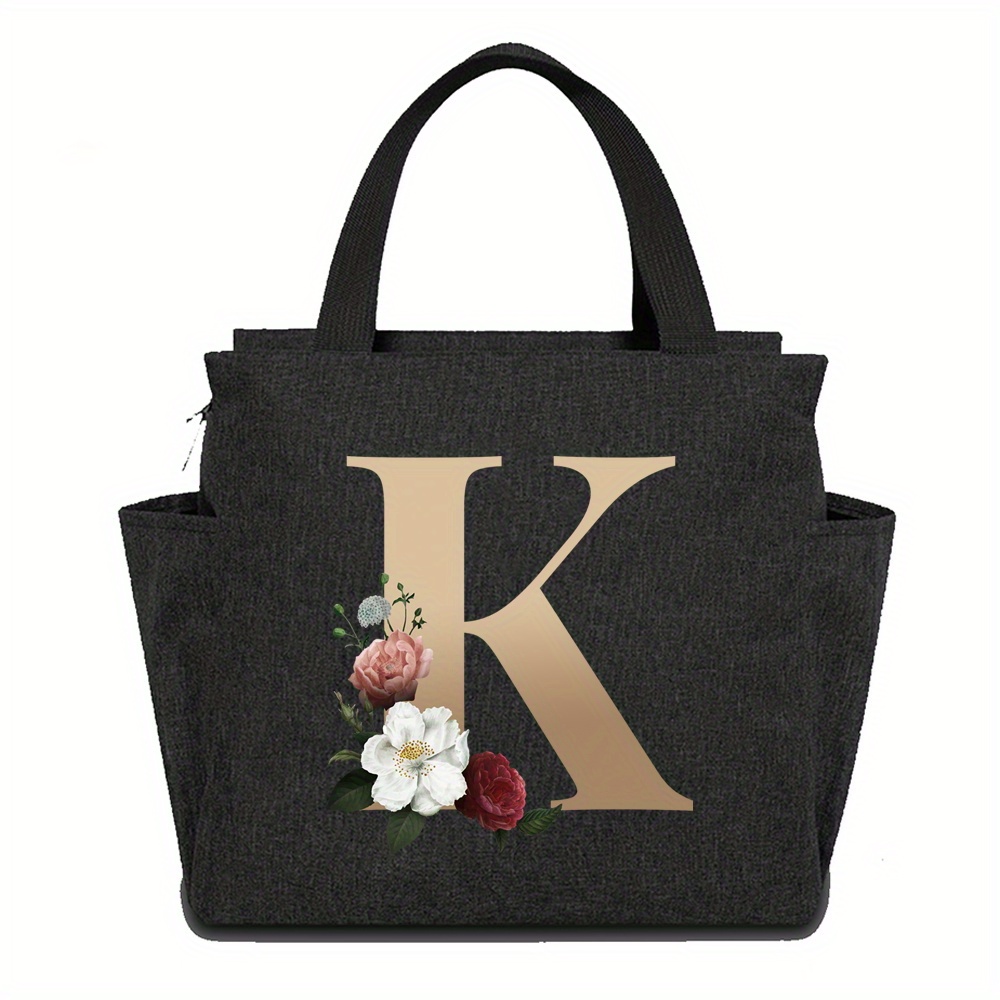 Flower Letter Print Lunch Bag Insulated Lunch Box Bag Temu