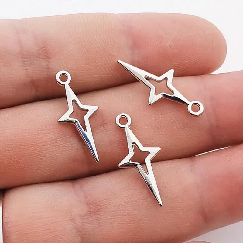 30pcs 23x10mm Charms Shining Stars Charms Hollow Alloy Star Pendant For  Jewelry Making DIY Jewelry Findings Antique Silver Color Alloy Charms