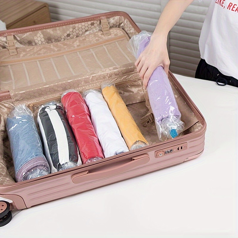 Stripes Pattern Travel Roll Up Clothes Shoes Vacuum Storage Bags, Space  Saver Compression Luggage Organizer, Transparent Packing Sacks Folding Bag  Travel Accessories - Temu