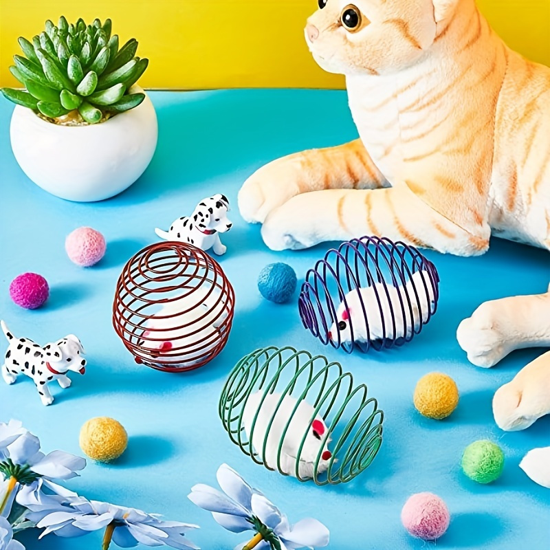 3pcs Colorful Spring Toy Set - Keep Your Cat Entertained with Interactive  Rolling Balls & Mouse Toys!