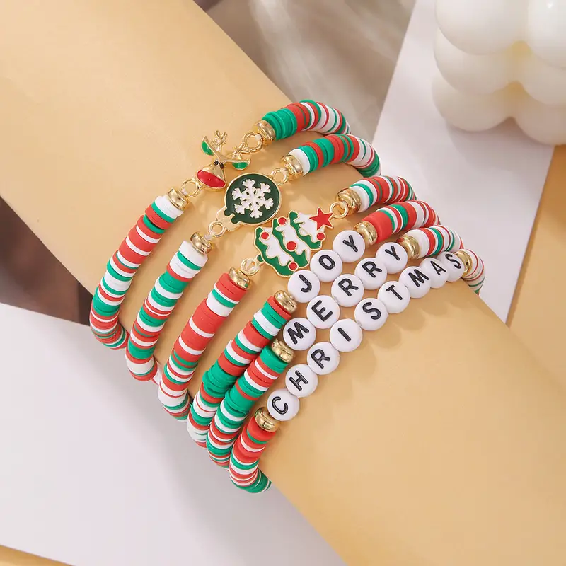 Red Green White Soft Clay Beads Beaded Bracelet Set - Temu