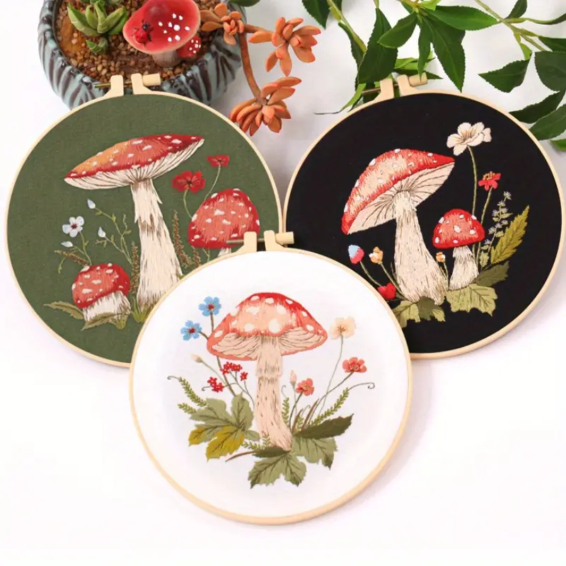 Mushroom Theme Embroidery 3d Embroidery Starter Kit For - Temu