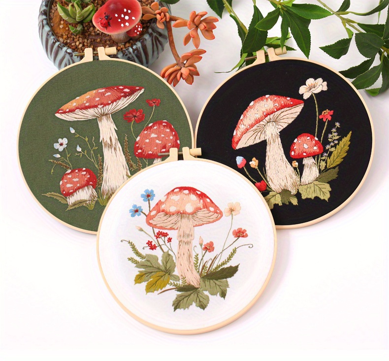 3d Mushroom Embroidery Starter Kit For Beginners Cross - Temu