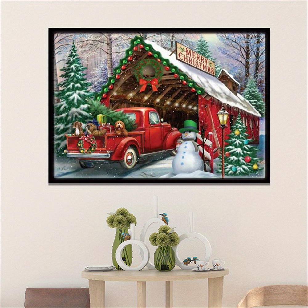 Full Square Diamond Canvas Red Truck Landscape Home Wall - Temu