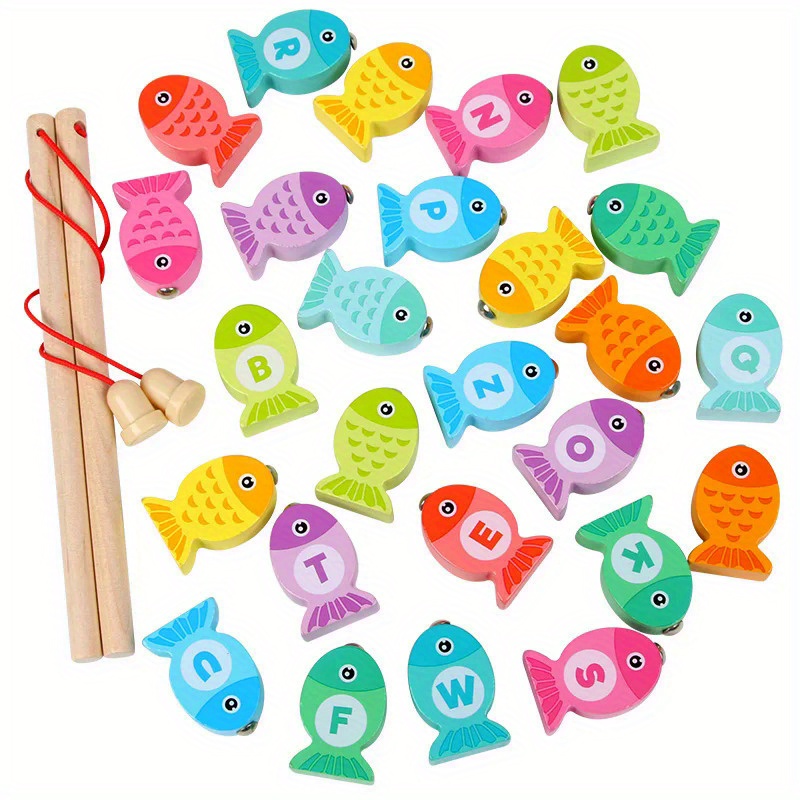 1pc Set Wooden Montessori Number Letter Fishing Game Fishing Board