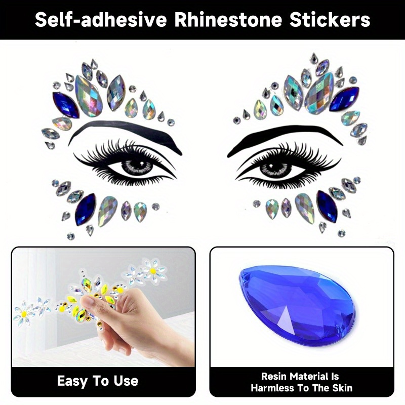 4Pcs Face Gems Self Adhesive Face Rhinestones For Makeup Festival