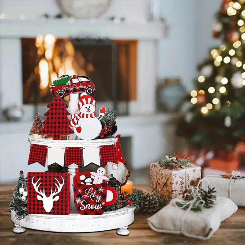 Wood Snowflakes Christmas Decor Christmas Tiered Tray Winter - Temu