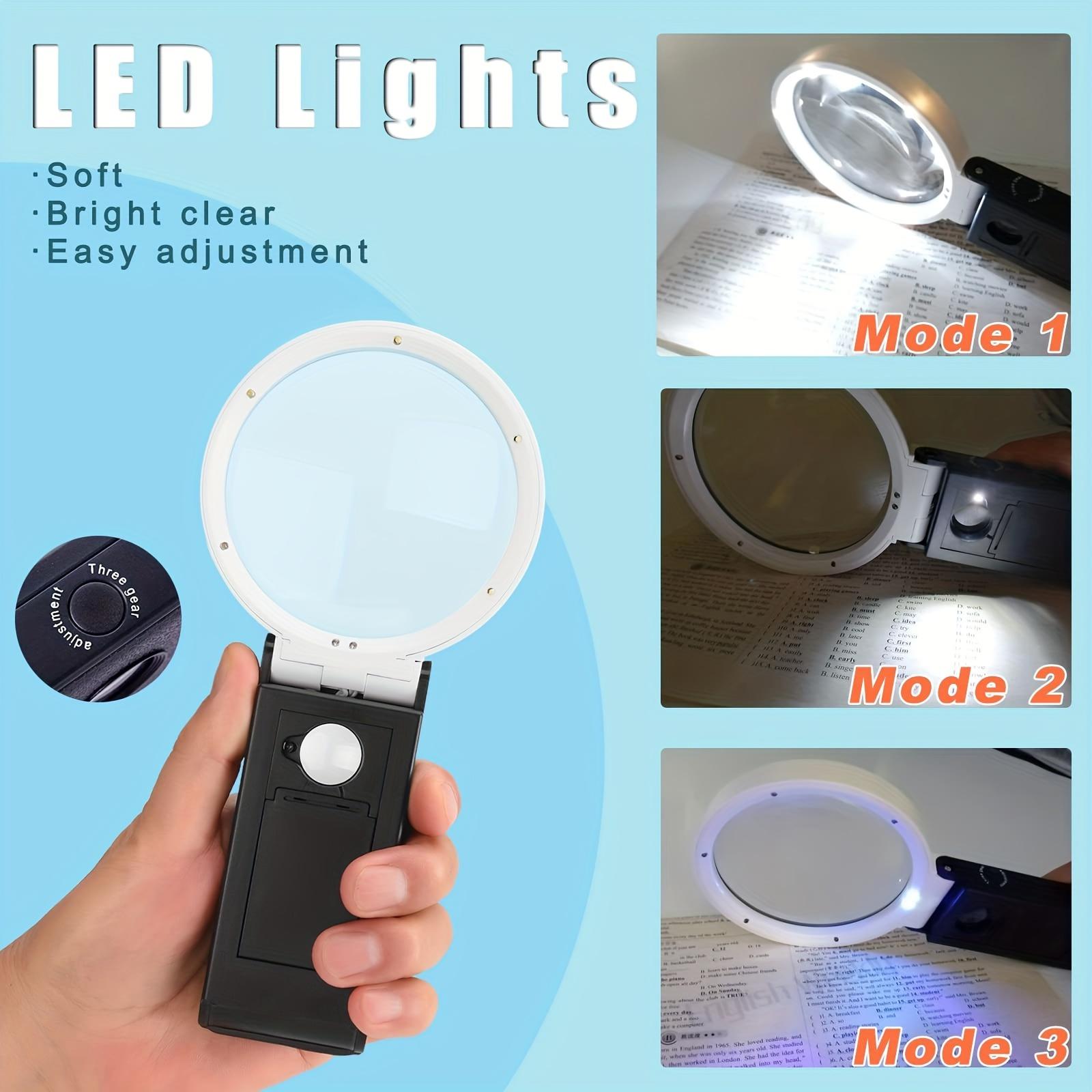 Magnifying Glass with Light and Stand, Folding Design 18 LED