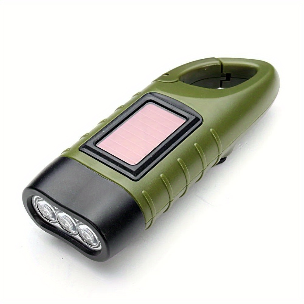 Solar Powered Hand Crank Flashlight Rechargeable LED With Clip Emergency