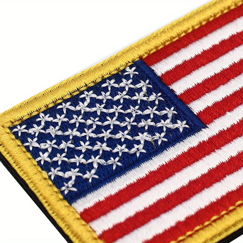 6 Pack Reversed American Flag Embroidered Patch, Gold Border USA United States of America, US Army Flag Patch, Sew on