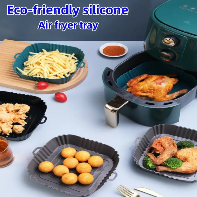 1pc, Silicone Air Fryer Liner (Top 7.28''), Square Air Fryer Liners Pot,  Silicone Basket Bowl, Reusable Baking Tray, Oven Accessories, Baking Tools,  K