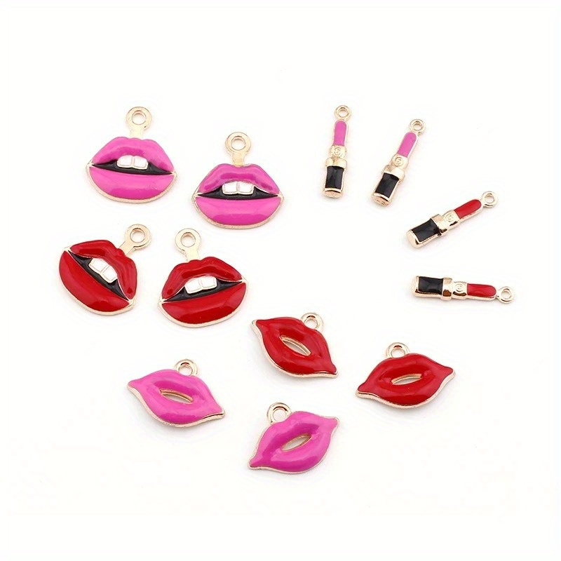 Mix 13/17PCS Multicolor Lips Lipstick Perfume Bag Enamel Charms