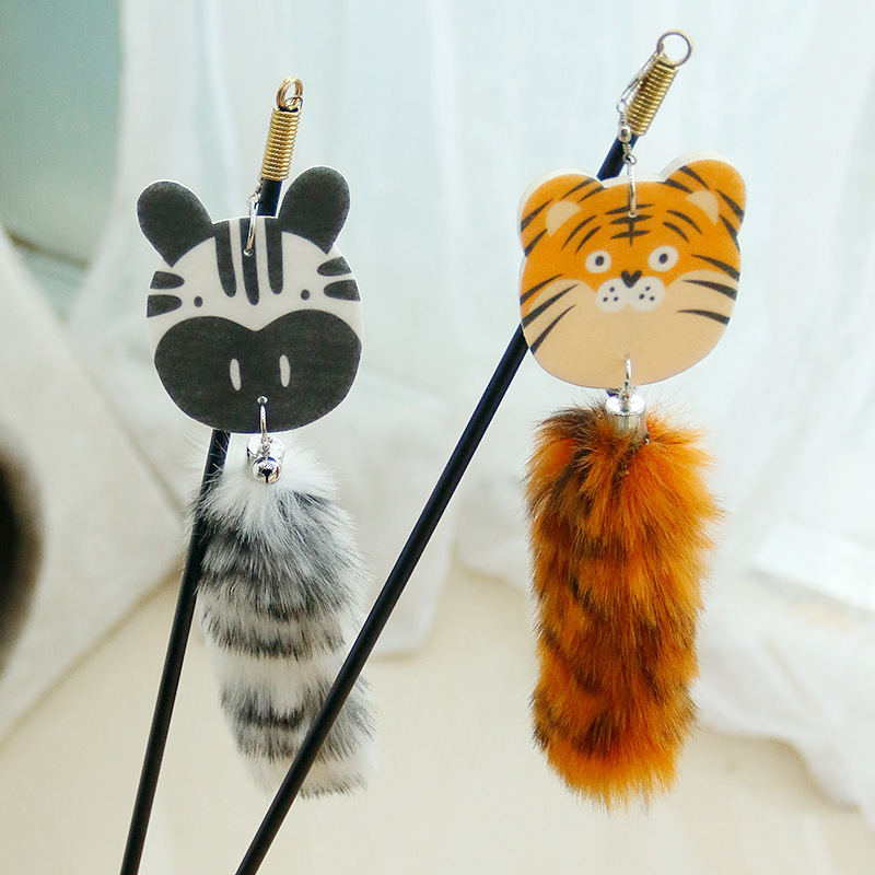 Simulation Tiger Tail Funny Cat Stick Long Pole Zebra Solid Funny Cat Rod Pet Supplies Cat Cat Toys