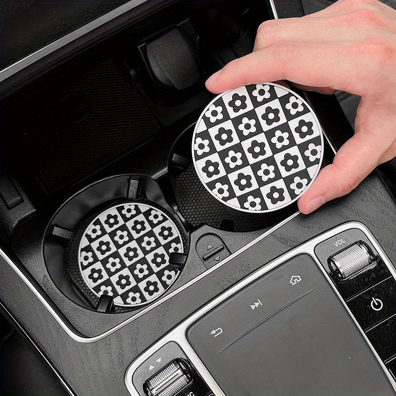 Car Coasters Black White Print Design A Finger Notch For - Temu