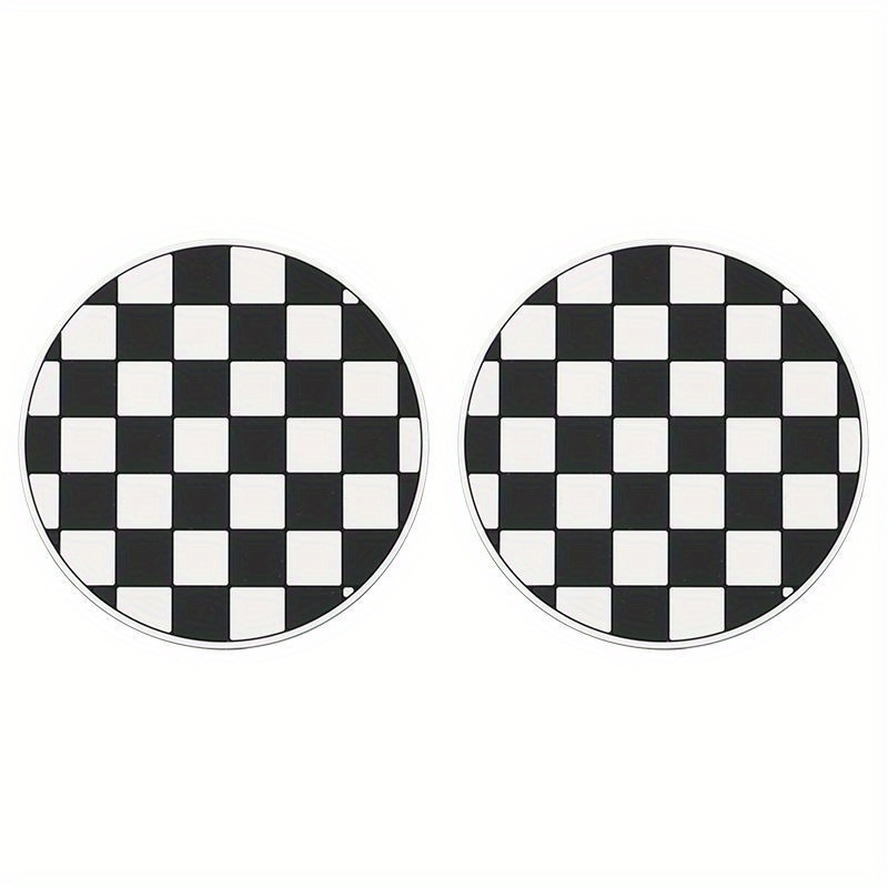 Car Coasters Black White Print Design A Finger Notch For - Temu