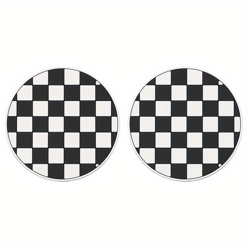 Car Coasters For Cup Holders,Girl Car Accessories, Black And White  Checkered Car Coasters,Bling Car Accessories