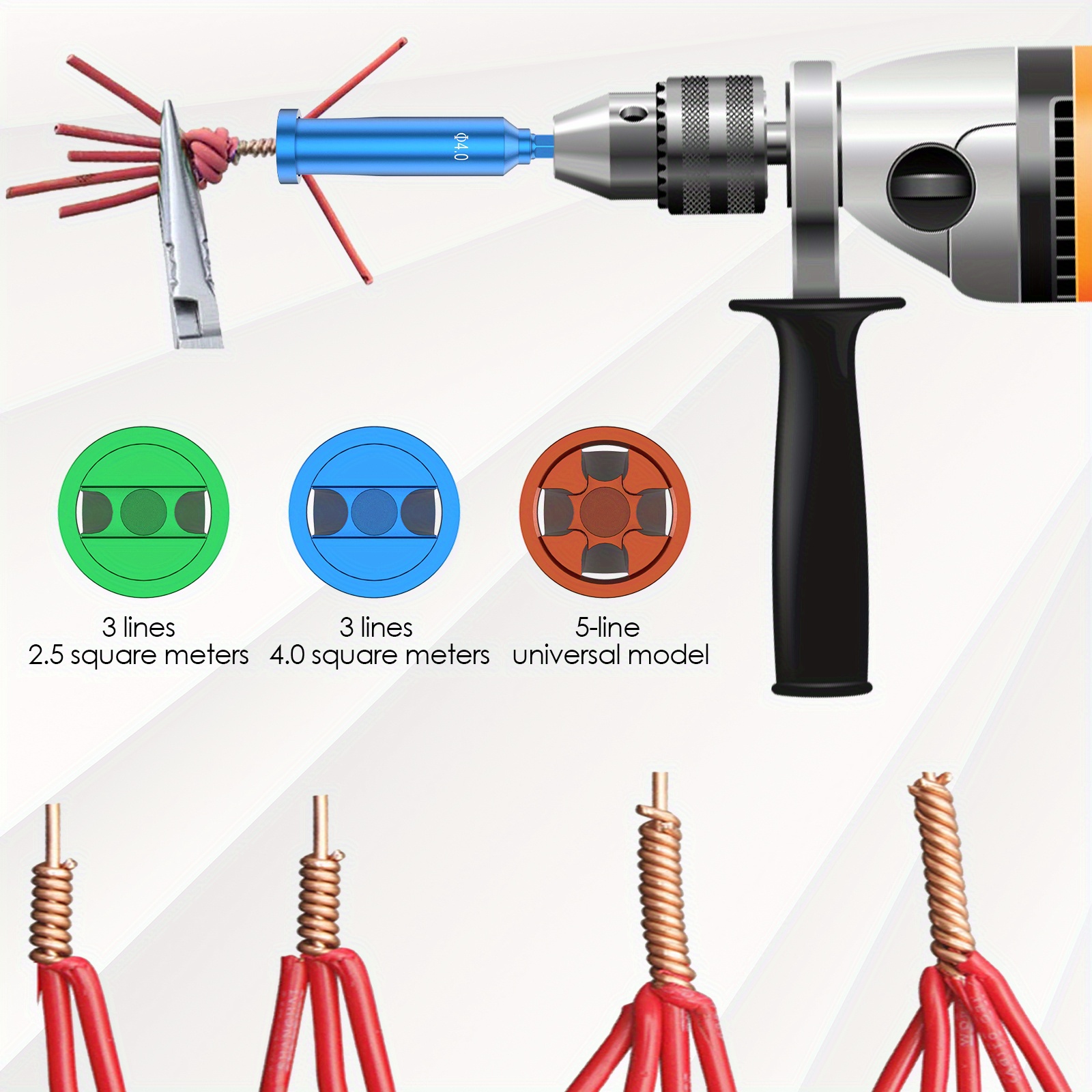 Wire Twisting Tool, Wire Stripper And Twister For Power Drill Drivers Tool,  4 Square 3 Way / 5 Way Twister, Stripping And Twist Wire Cable Tools 3pcs