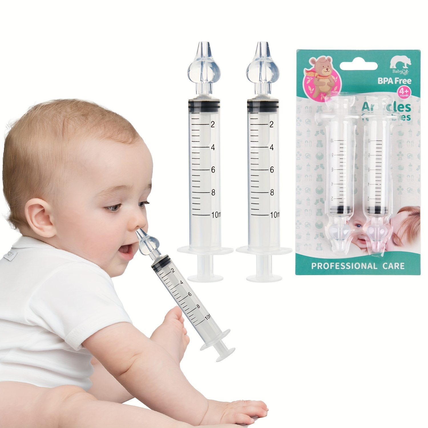 2Pcs Needle Tube Nasal Aspirator Suction Aspirato Tube Baby Care Nose  Cleaner 10ML Baby Rhinitis Nasal Washer