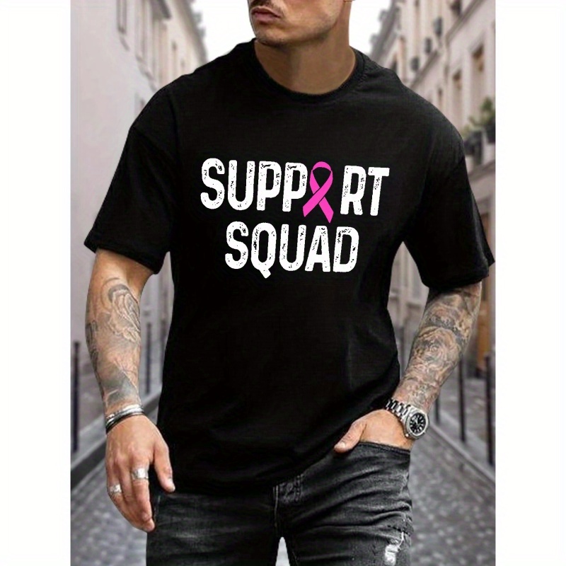 

Trendy Crew Neck Tees For Men, Casual Support Squard Print T-shirt, Short Sleeve T-shirt For Summer