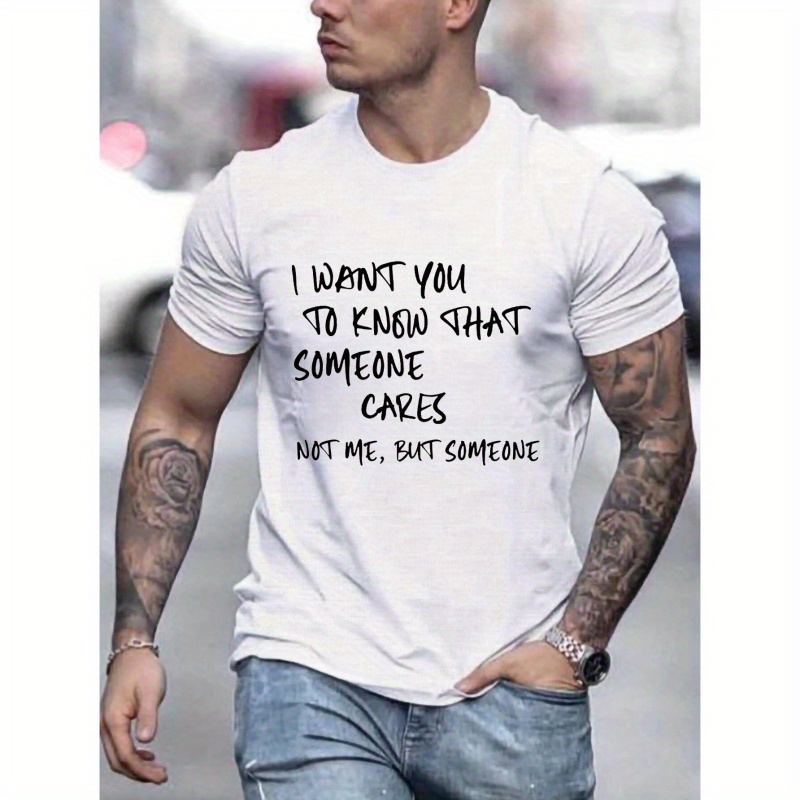 

Trendy Crew Neck Tees For Men, Casual Somebody Cares Print T-shirt, Short Sleeve T-shirt For Summer