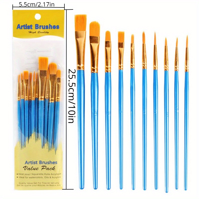 10pcs Paint Brushes Set Kit Artist Paintbrush Multiple Mediums Brushes with  Nylon Hair for Artist Acrylic Aquarelle Watercolor Gouache Oil Painting for  Great Art Drawing Supplies 