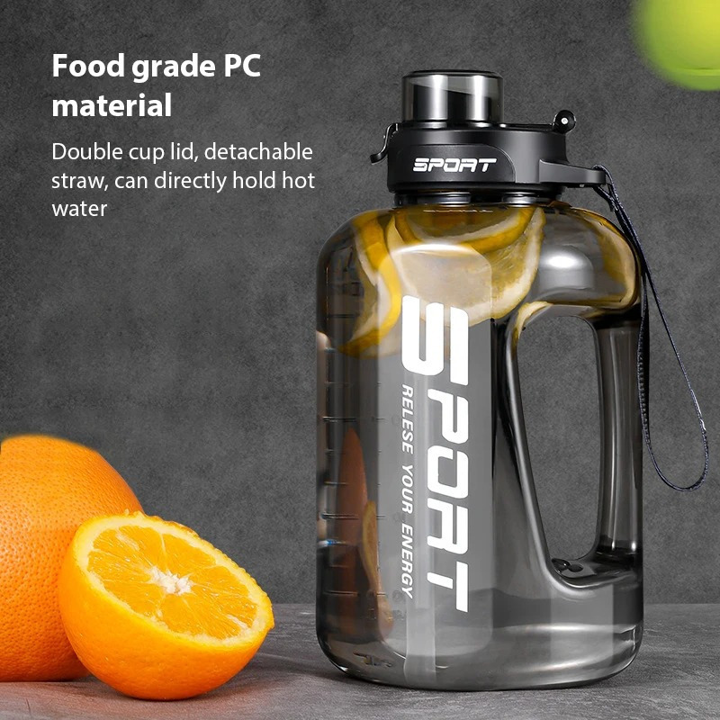 1pc 1700ml Large Capacity Black Space Cup, Portable Fitness Water Bottle  For Men And Women, Outdoor Sports