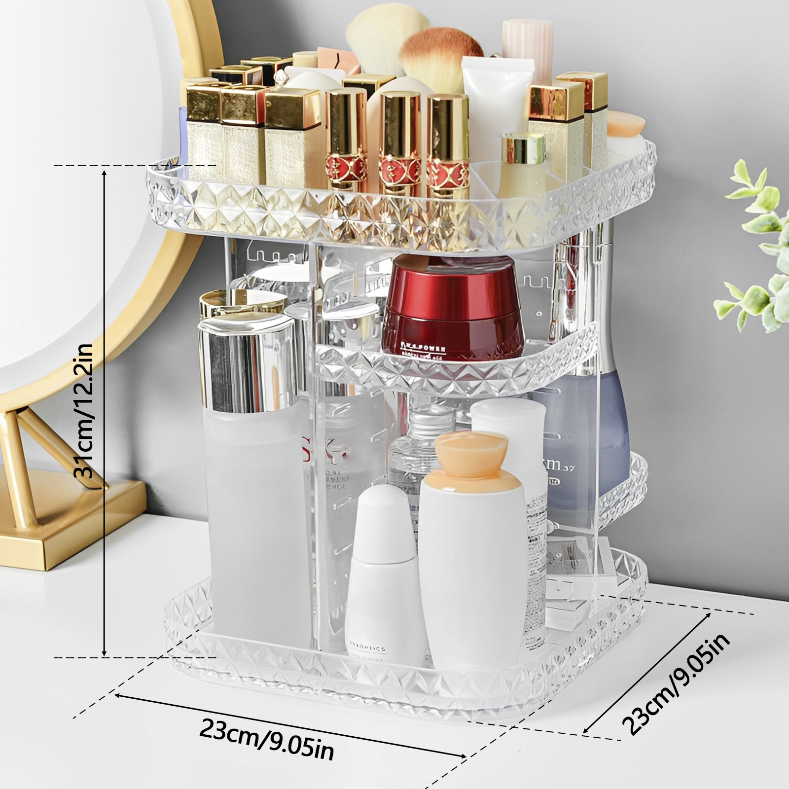 Makeup Organizer for Vanity, 360° Rotating Countertop Makeup Organizer with  Brush Holder, Large Capacity for Cosmetics, Skincare, Perfumes -Cream