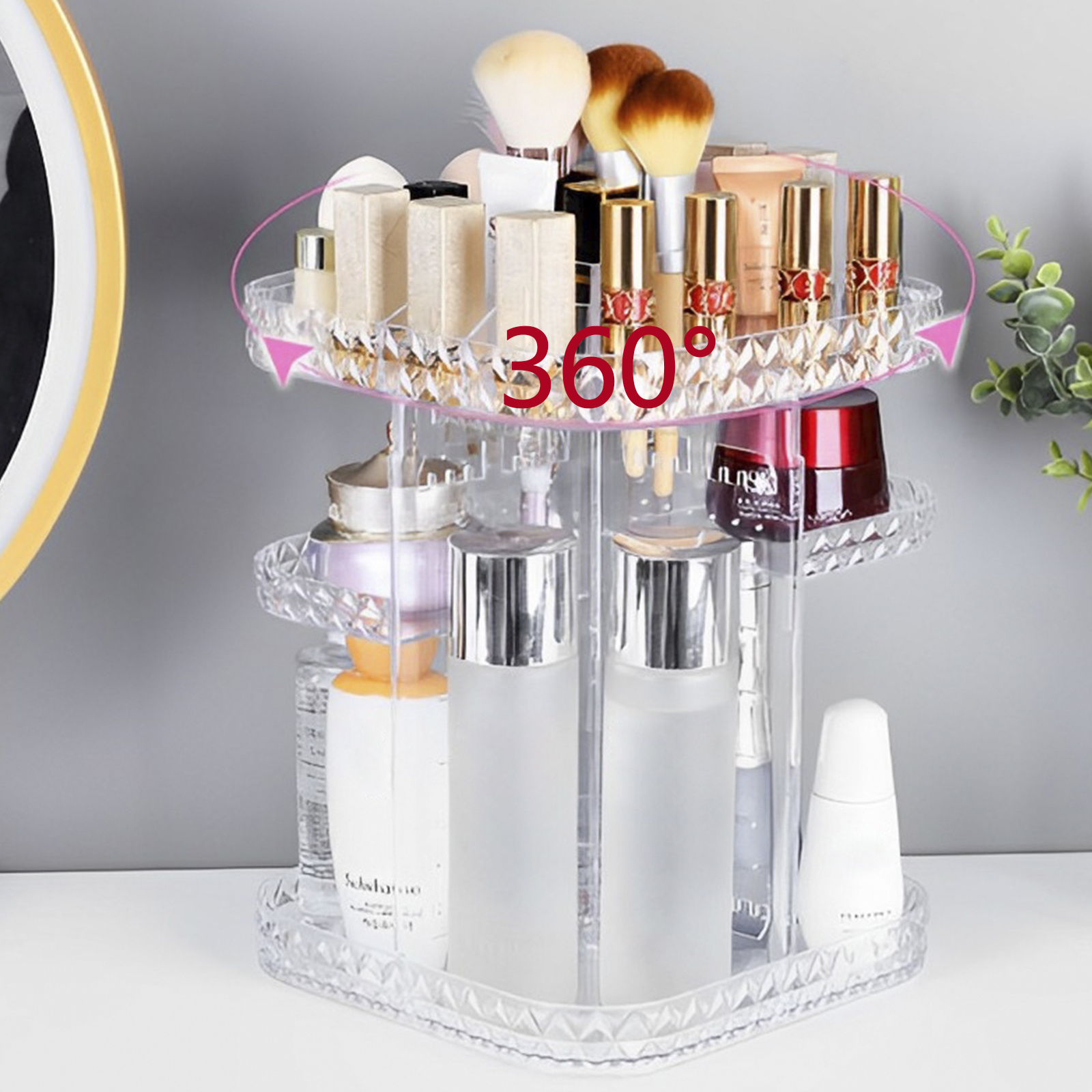 1pc 360 Degree Rotating Makeup Organizer For Vanity, Ideal For Cosmetics  Organizer, Makeup Brush Storage Holder, Skincare And Lipstick Organizer,  Coun