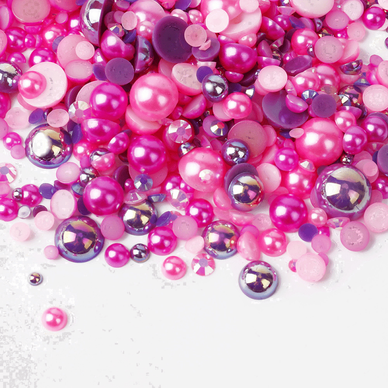 60g Pink Purple Flat Back Pearls Rhinestones for Crafts Mixed Size 3mm-10mm  AB Color Round Half Pearls Flatback Pearl Beads and Resin Rhinestones Set
