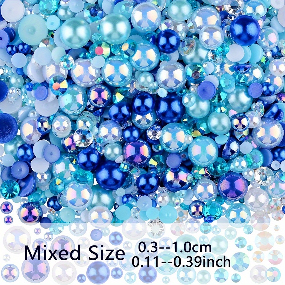 Towenm 60g Flatback Pearls and Rhinestones, Mixed Pearls and Rhinestones  for Crafts Tumblers Shoes Nails Face Art, 2mm-10mm Pearl Rhinestone Mix for