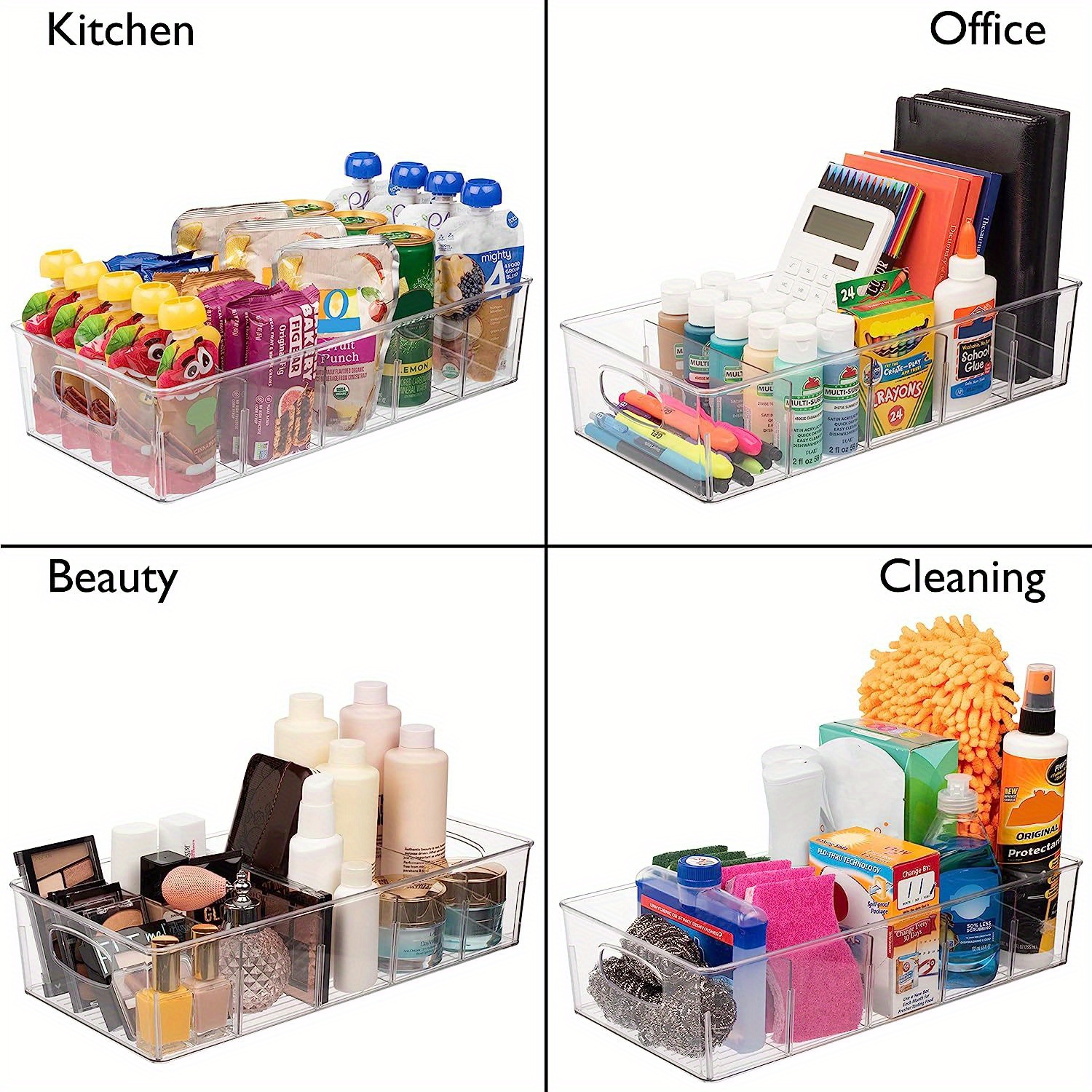 Organização e armazenamento de despensa, caixas organizadoras de geladeira  – transparente, organização e armazenamento de cozinha com divisórias  (pacote com 2)