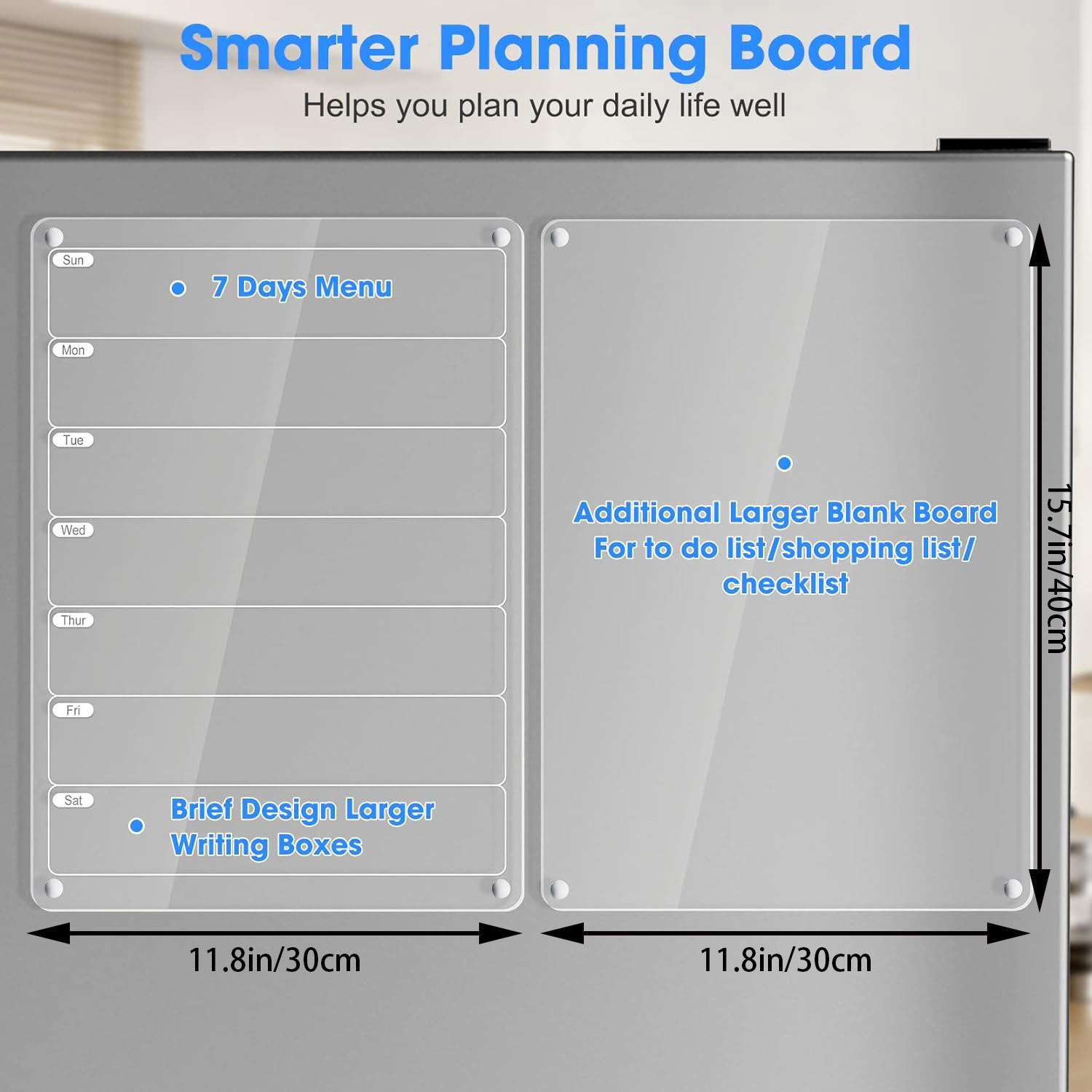 Acrylic Weekly Menu Board for Kitchen - Dry Erase Board for Fridge - Menu Planner for Fridge - Magnetic Weekly Planner - Meal Planning Board 