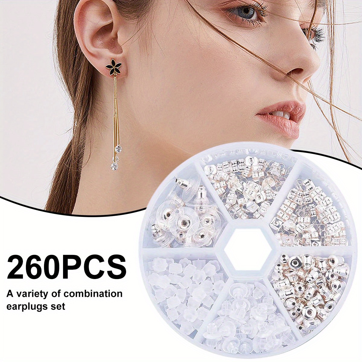 260Pcs Earring Backs Set Silicone Metal Earring Backs With Box 5 Styles  Comfortable To Wear Earring Back Replacements Set Lightweight Earring  Safety B