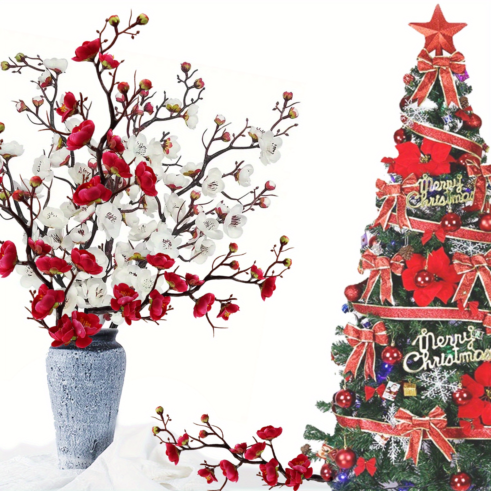 Winter Floral Stems Artificial Flower Packs Dried Room Ornaments Decoration Living Bedroom Cotton Flower Artificial Flowers Flowers with Lights, Size