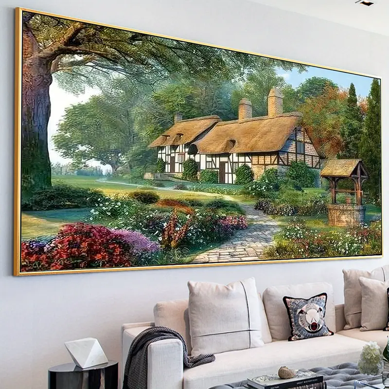 5d Diy Large Diamond Painting Kits For Adult, Country Cabin Round