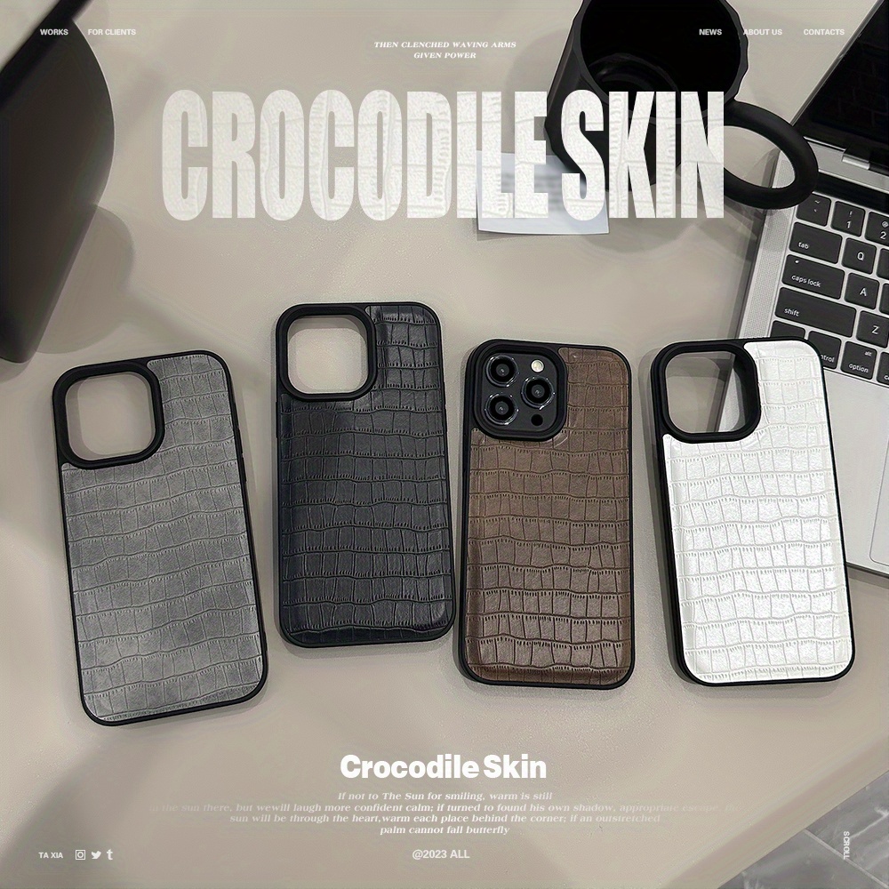 

Artificial Leather Brown Black Gray And White Crocodile Pattern Mobile Phone Case Suitable For Iphone15 14 13 12 11 Plus Pro Promax