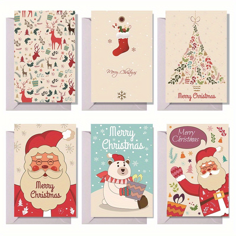 6pcs Joyeux Noël Cartes de vœux de Noël avec enveloppes Cadeau de