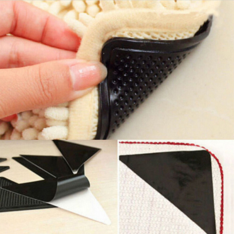 4pcs/set Triangle Anti-slip Rubber Pu Mat Pad For Home Carpet