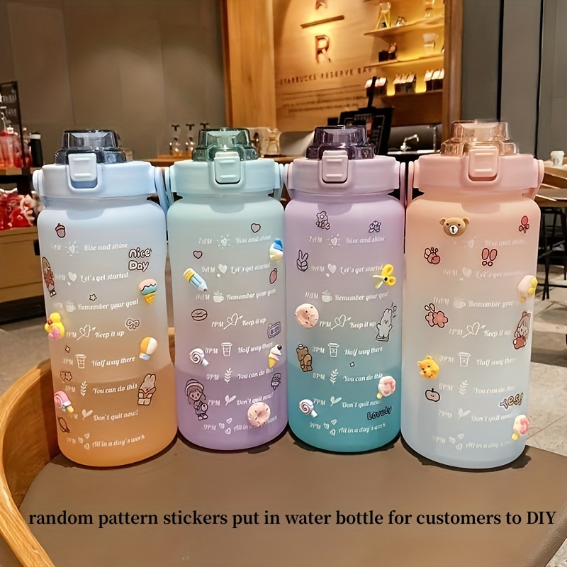 550/650ml Cute Water Bottle for Girls with Lid Straw Sticker Plastic Juice  Milk Portable Kawaii Tumbler Children's Drinkware