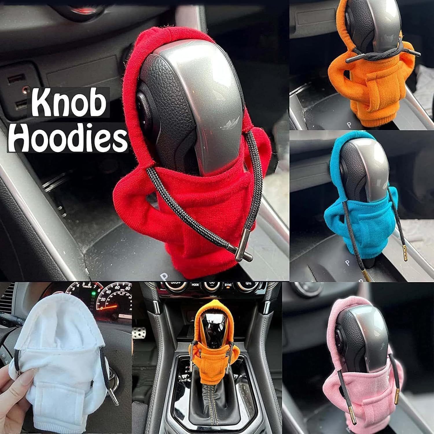 darkblue-red) 2pcs Hoodie Car Gear Shift Cover, Gear Stick Hoodie