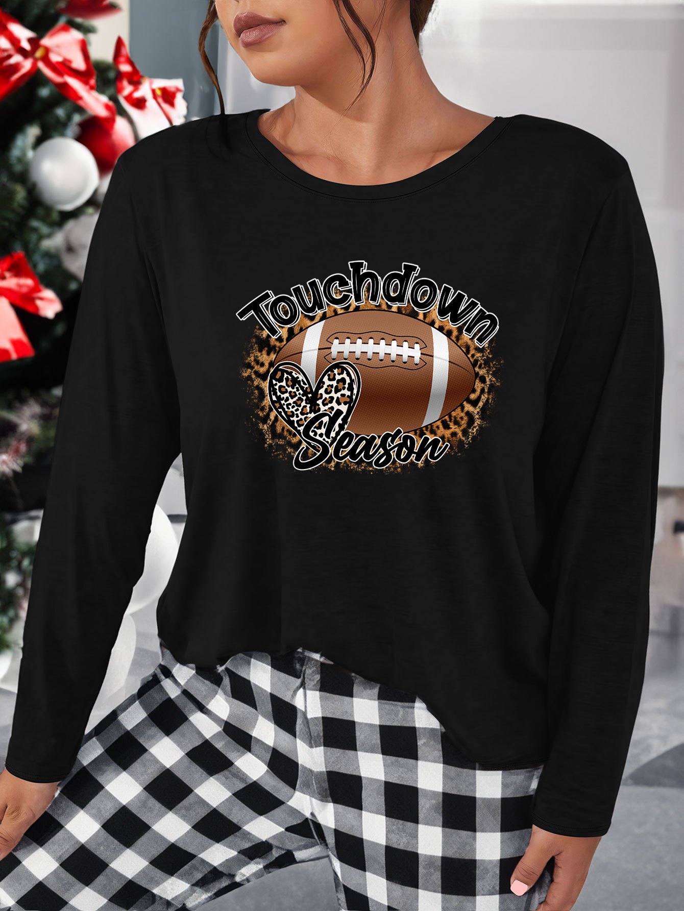 Leopard Heart & Rugby Graphic Long Sleeve Lounge Top