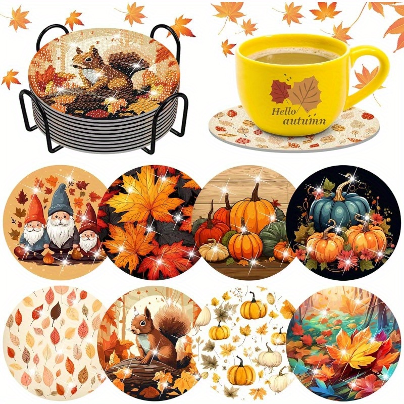 8 Pcs Fall Thanksgiving Diamond Painting Coasters Hello Fall Diamond Art  Coaster