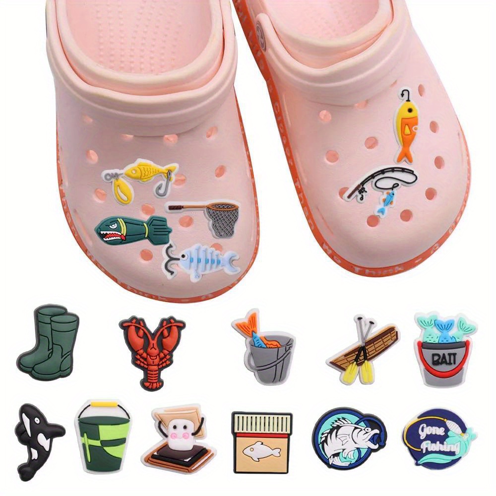 16pcs PVC Fish Lobster Rods Cartoon Shoe Charms for Clogs Sandal Decoration, DIY Accessories,Temu