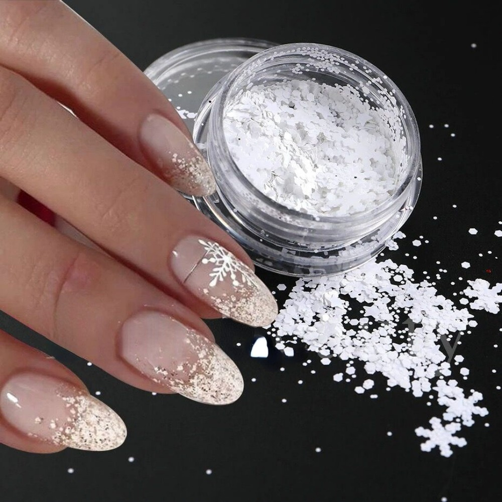 GAM-BELLE 6 Boxes/Set Laser Mixed Nail Glitter Powder Sequins Colorful  Snowflake 3D DIY Nail