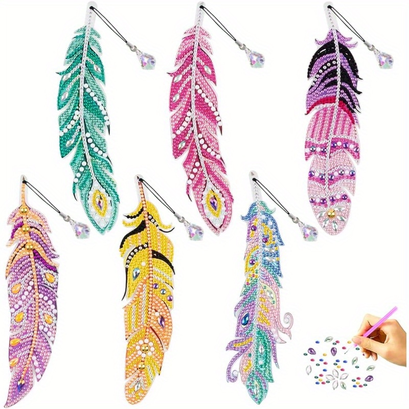 Diy Feather Diamond Painting Bookmarks Handmade Diamond - Temu